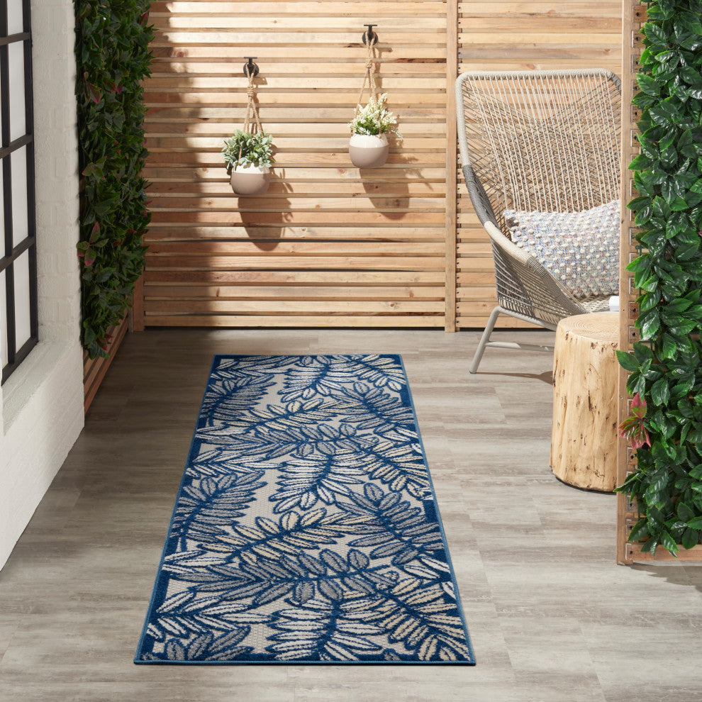 Nourison Aloha 2' x 6' Ivory/Navy Tropical Area Rug