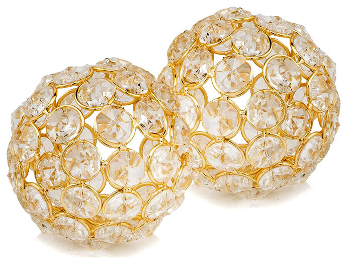 Facetas 3" Gold Cristal Spheres, Set of 2