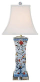 Chinese Porcelain Square Vase Table Lamp, Bird Floral Motif, 28"