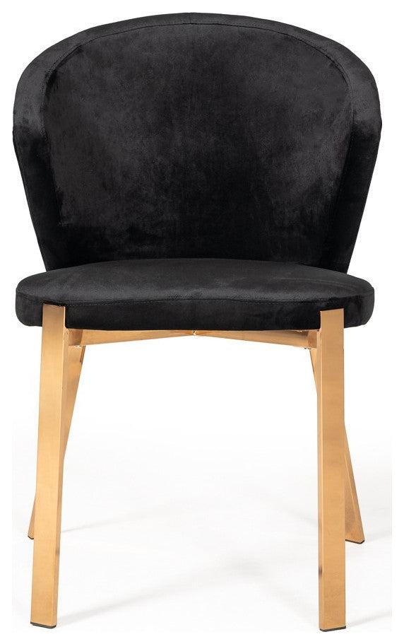 Set of Two Black Velvet Rosegold Dining Chairs
