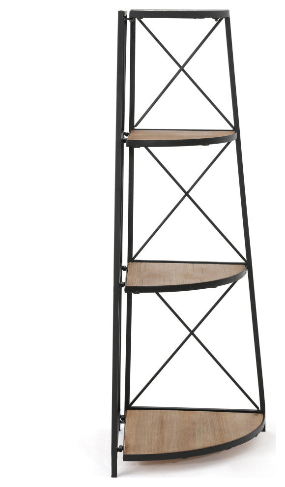 GDF Studio Venice Outdoor Naturally Antique Firwood 3-Tier Corner Shelf