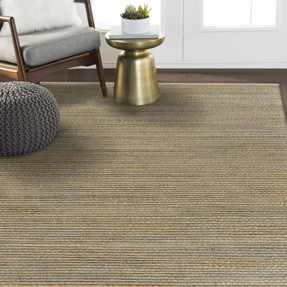 Classic Blue Undertoned Organic Jute Area Rug, 9'x12'