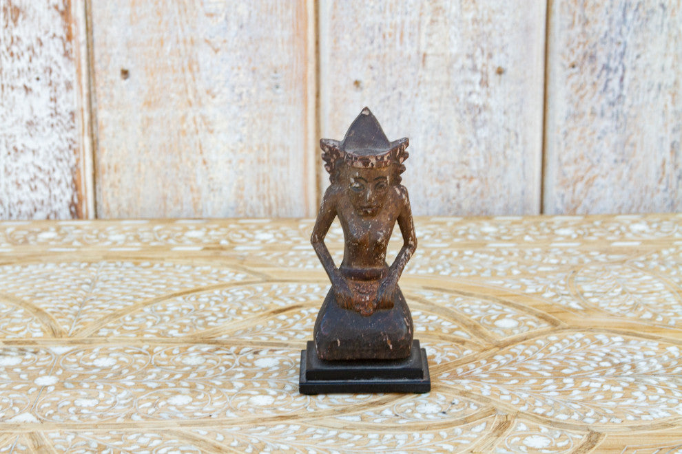 Antique Carved & Painted Balinese Praying Figurine