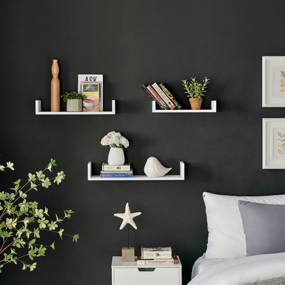 Danya B. Aalto U-Shaped Floating Wall Shelves Set of 3, White