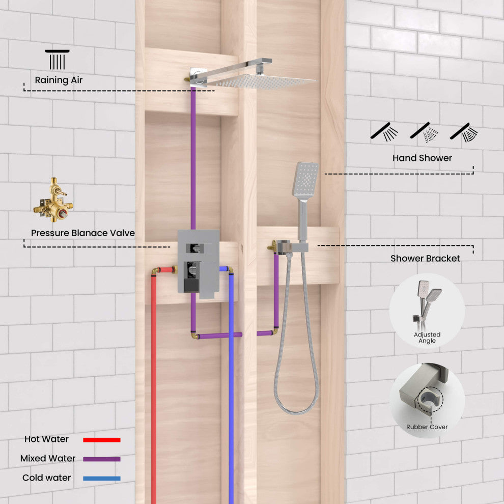 Cube Pressure 2-Function Shower System, Rough-In Valve, Chrome