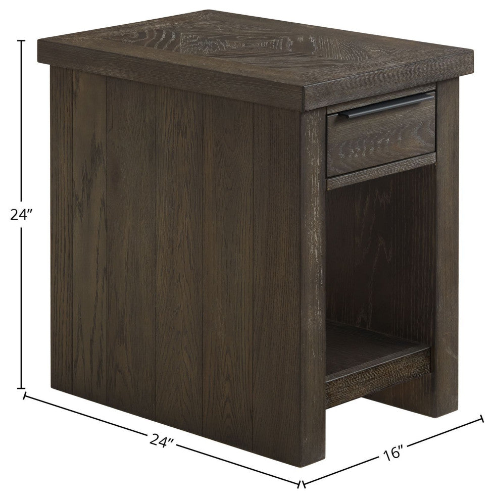 Hearst 16" Wide Chairside Table With Open Shelf, Reclaimed Chevron