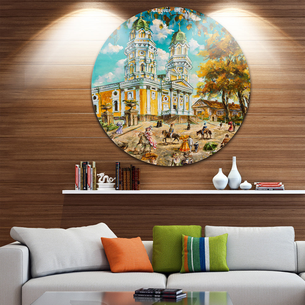 Old Church, Landscape Round Wall Art, 23"