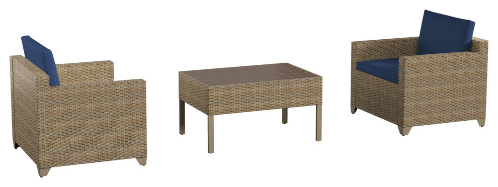 Maui 3-Piece Outdoor Conversation Set With Club Chairs and Coffee Table