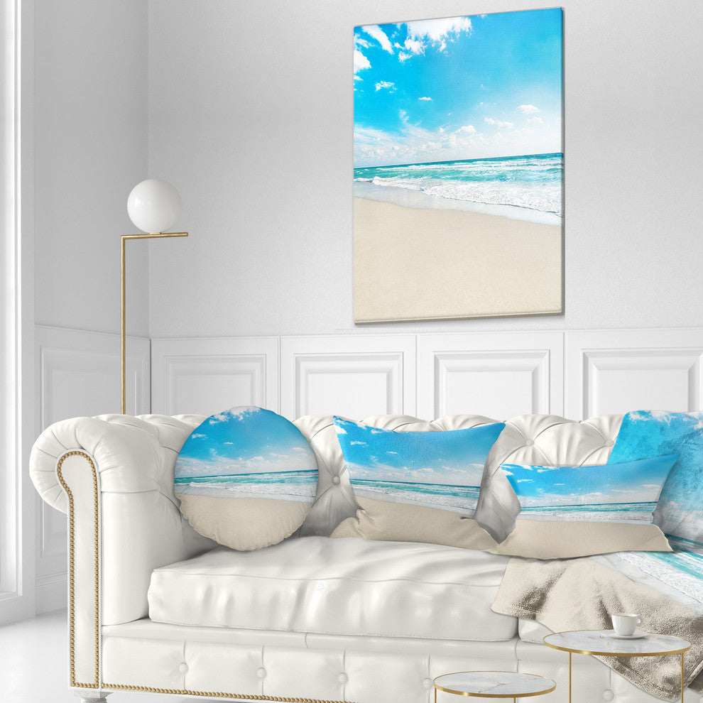 Sea Beach Against Wave Foaming Seashore Throw Pillow, 12"x20"