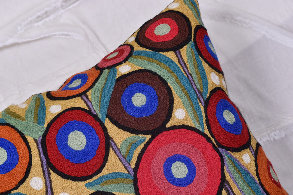 Yellow Floral Poppy Pillow Cover Floral Chair Pillowcase Hand Embroidered 18x18