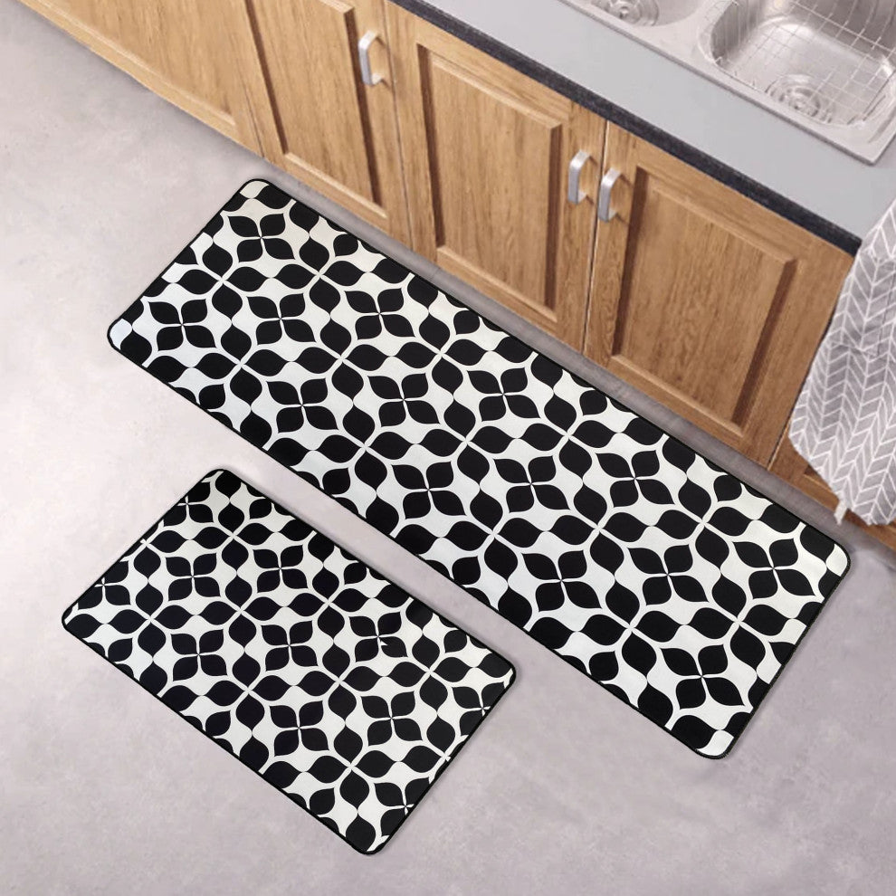 Martha Printed Kitchen Mat Black and White Tile Design 32" x 20"