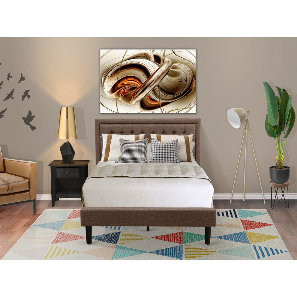 2 Pc Set, 1 Full Platform Bed Brown, Headboard, 1 Wooden Nightstand, Black Legs