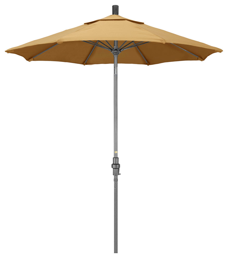 7.5' Grey Collar Tilt Crank Aluminum Umbrella, Wheat Sunbrella