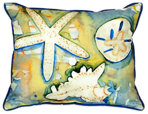 Pair of Betsy Drake Beach Treasures Large Indoor/Outdoor Pillows 16x20