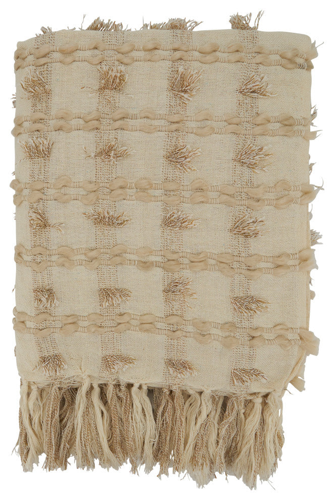 Throw Blanket With Fringe Striped Design