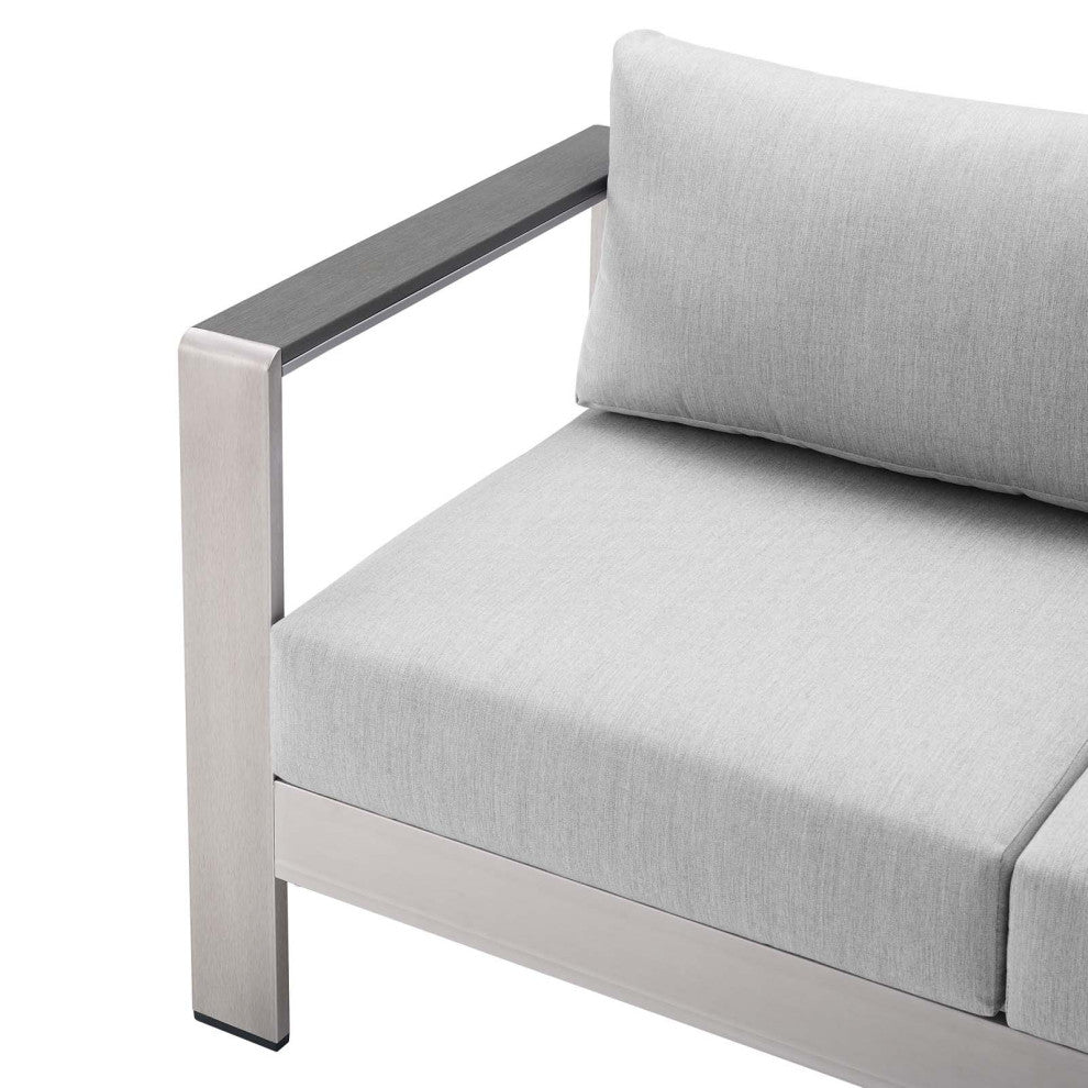 Sectional Sofa Chair Table Set, Sunbrella, Aluminum, Silver Gray, Outdoor