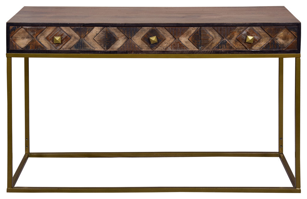 Benzara UPT-272552 Mango Wood Console Table, Metal Frame, Brown