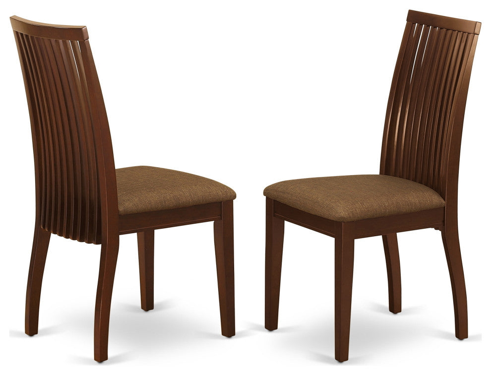 5Pc Dining Set, Rectangle Table, Four Linen Seat Chairs, Mahogany