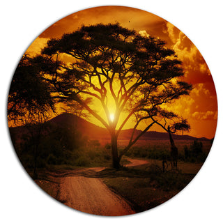 African Sunset With Lonely Tree, African Landscape Disc Artwork, 36"