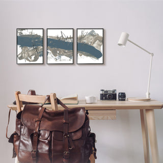 Abstract Line Painting Bold Blue Busy Grey Movement,3pc, each 11 x 14