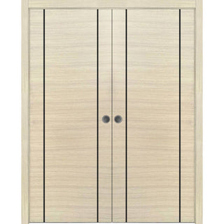 French Double Pocket Doors 48x80 | Planum 0017 Natural Veneer | Kit Trims Rail