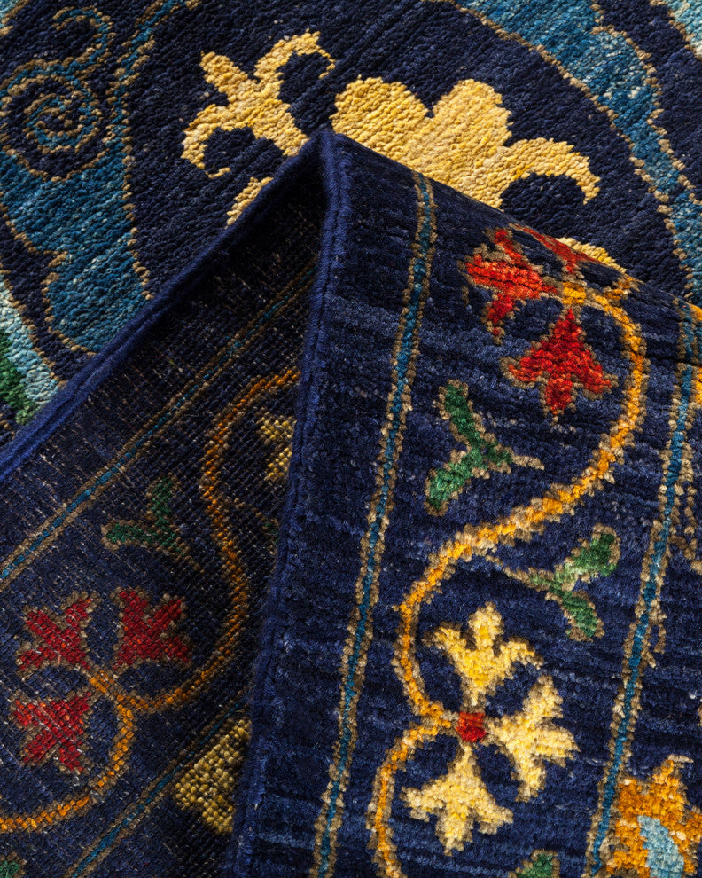 Suzani, One-of-a-Kind Hand-Knotted Area Rug Blue, 8'2"x15'1"