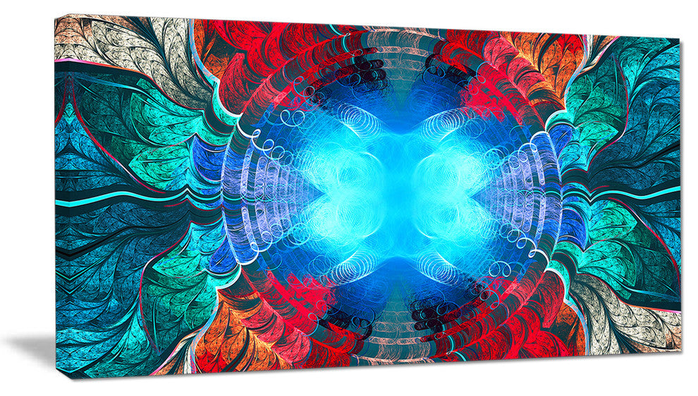Blue Fractal Circles and Waves, Abstract Canvas Art Print, 32x16