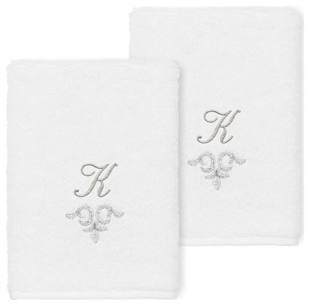 Linum Home Turkish Cotton Monica 2-Piece Embellished Washcloth Set, White