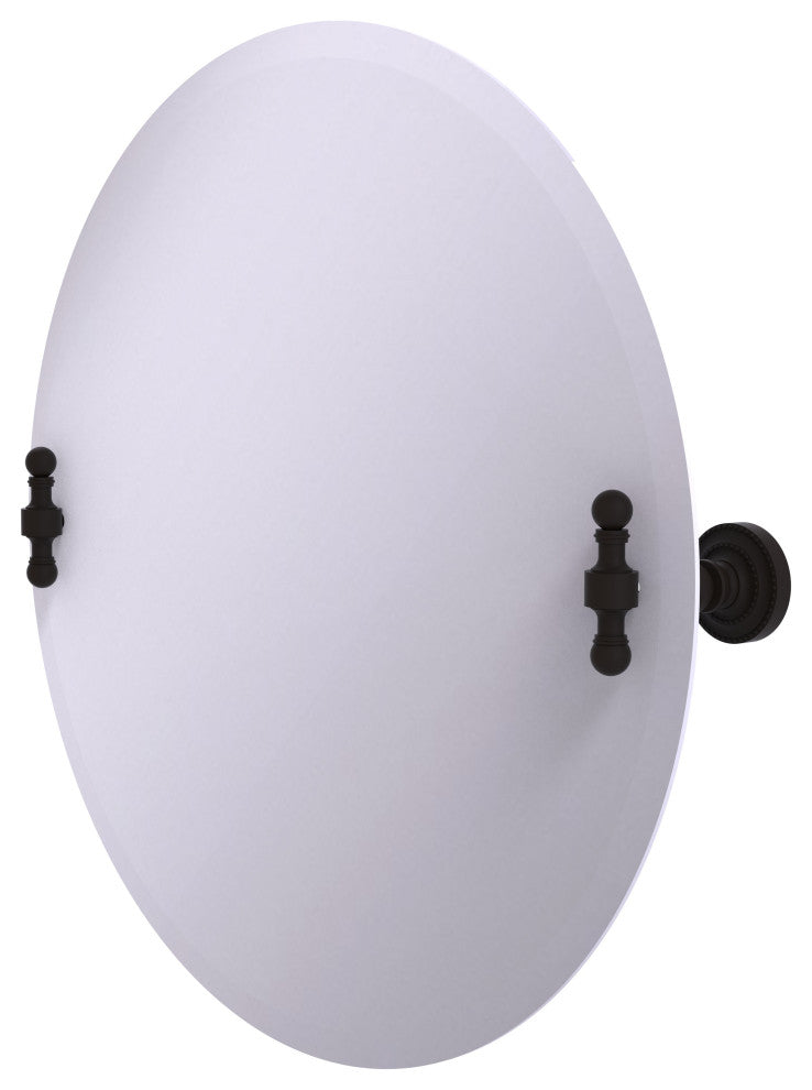 Frameless Round Beveled Edge Tilt Mirror, Oil Rubbed Bronze