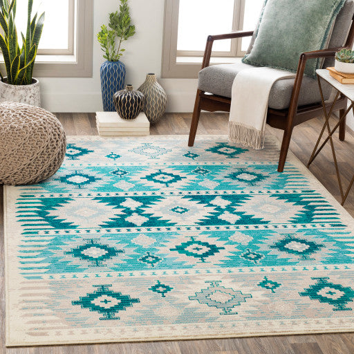 Surya Paramount PAR-1121 8'10"x12'10" Rug, Aqua/Teal/Dark Blue/Light Gray/Cream