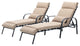 Set of 2 Adjustable Chaise Lounge Chair with Cushion & Pillow, Tan