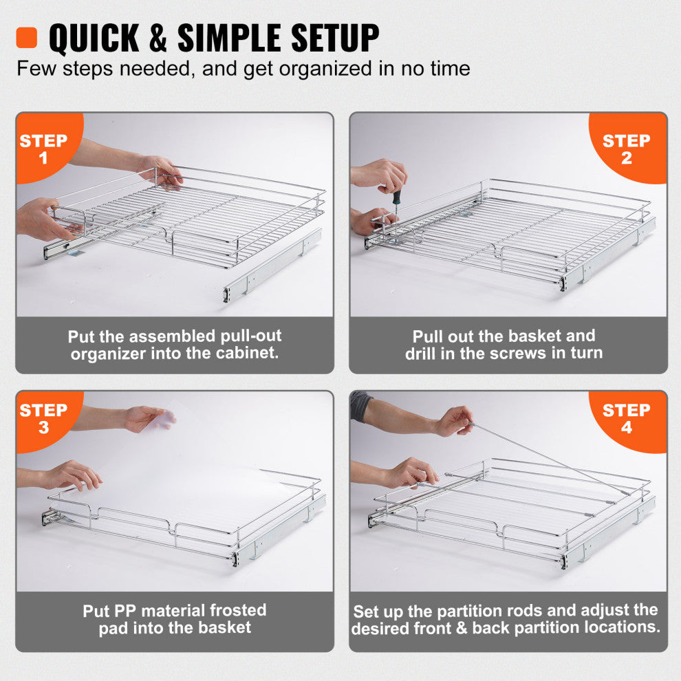 VEVOR Pull Out Cabinet Under Sink Organizer 20x21" Wire Drawer Basket