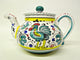 Deruta Labor Ceramiche Galletto Green Teapot and 2 Tea Cups with Saucers