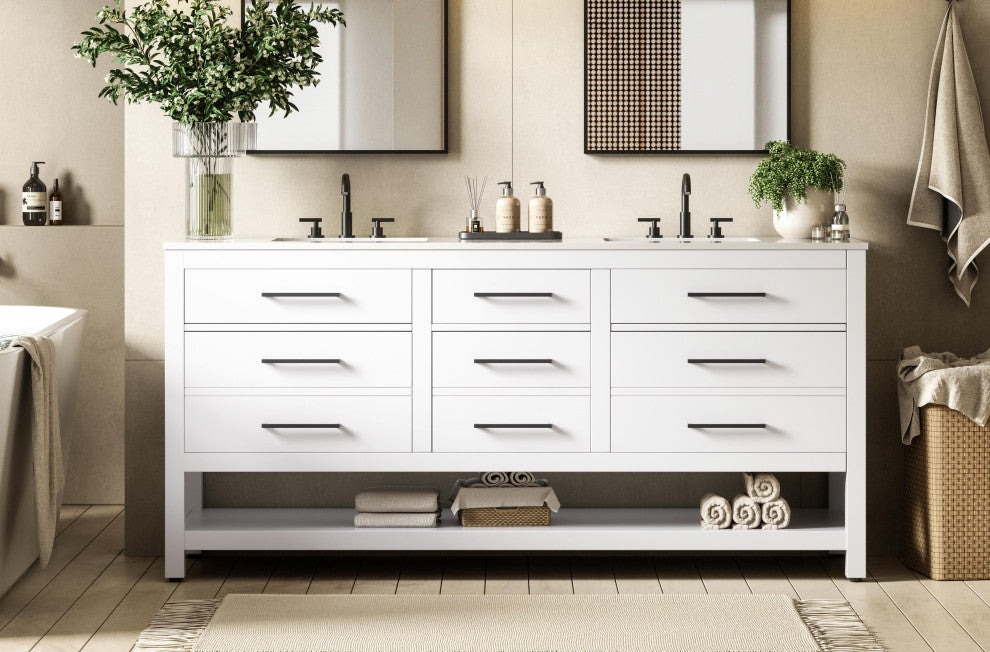 Home Living 72" Double Bathroom Vanity, White