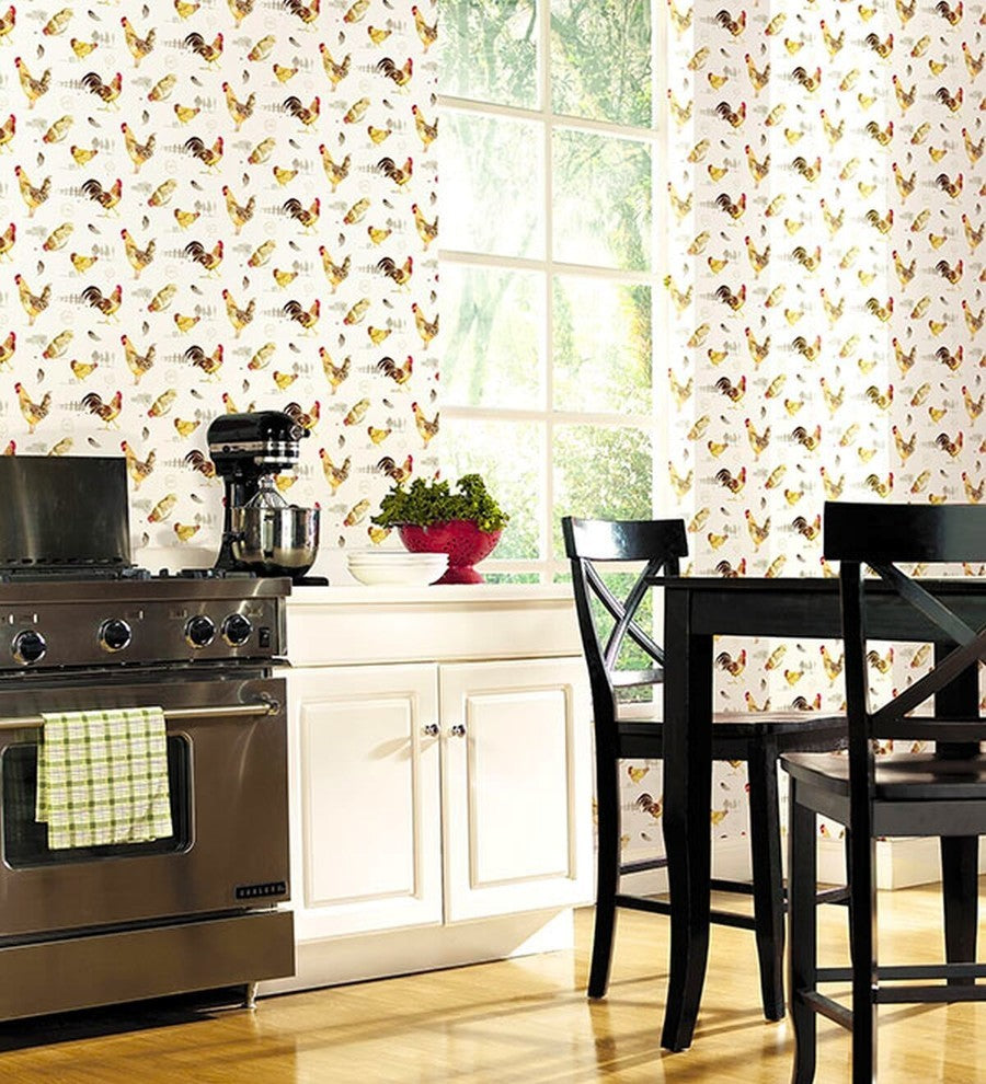Fresh Kitchens, Pre-Pasted Kitchen Design White Wallpaper Roll