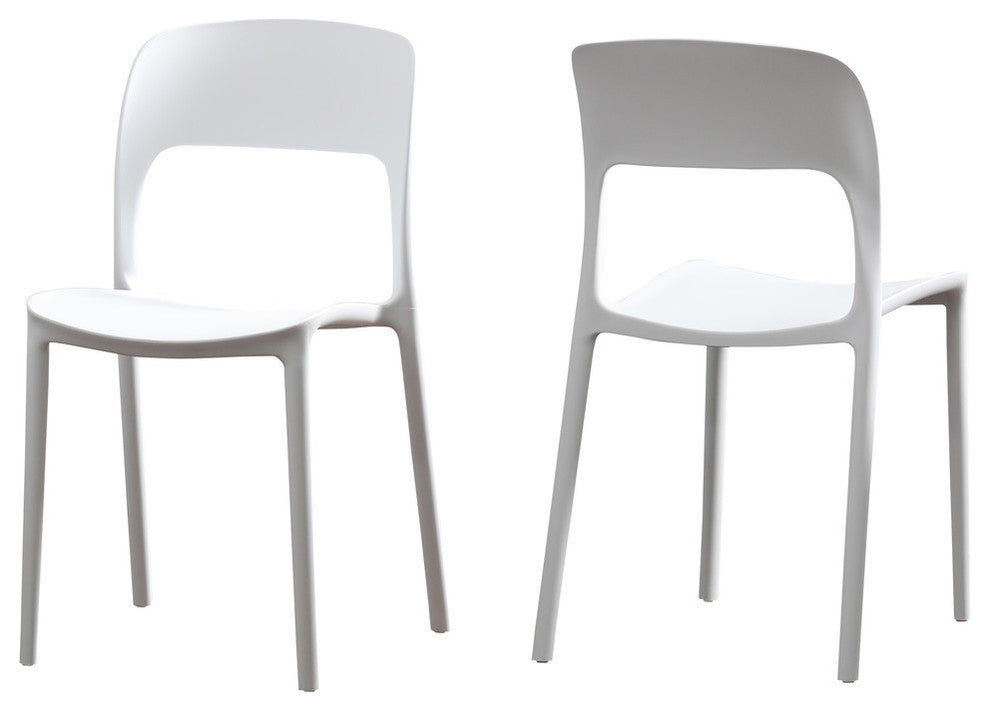 GDF Studio Dean Outdoor Plastic Chairs, Set of 2, White