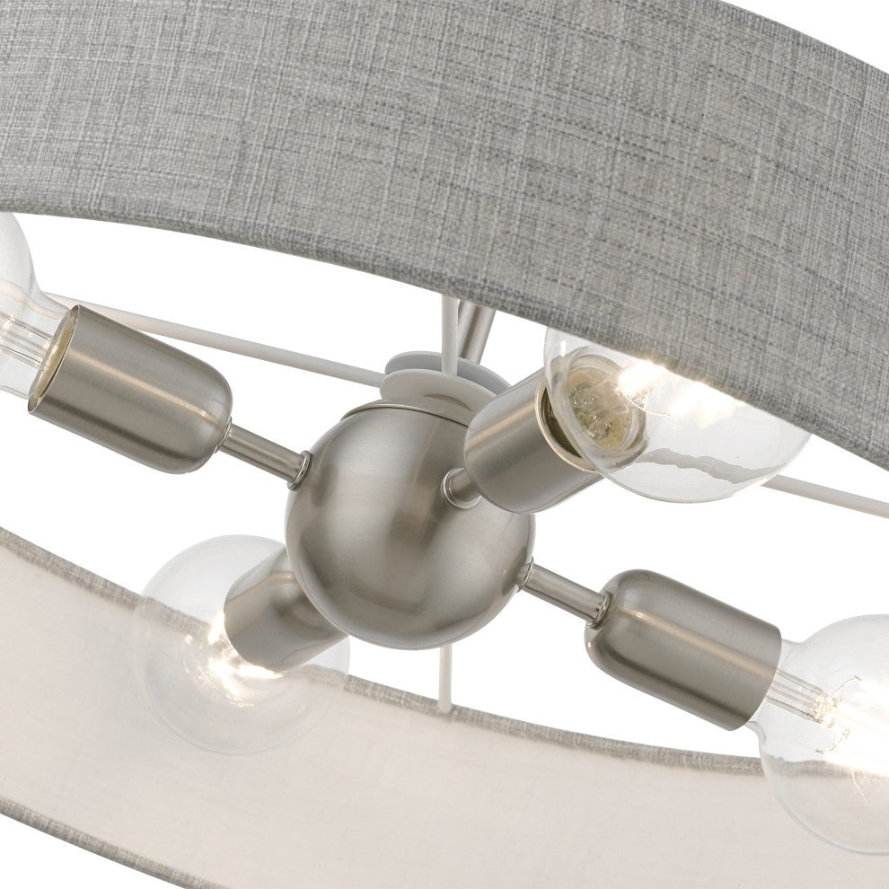 Elmhurst 4 Light Brushed Nickel With Shiny White Accents Medium Drum Pendant