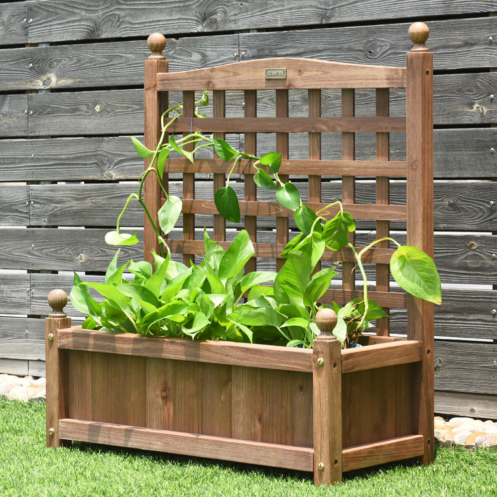 Costway 2 PCS Solid Wood Planter Box with Trellis Weather-Resistant 25"x11"x30"