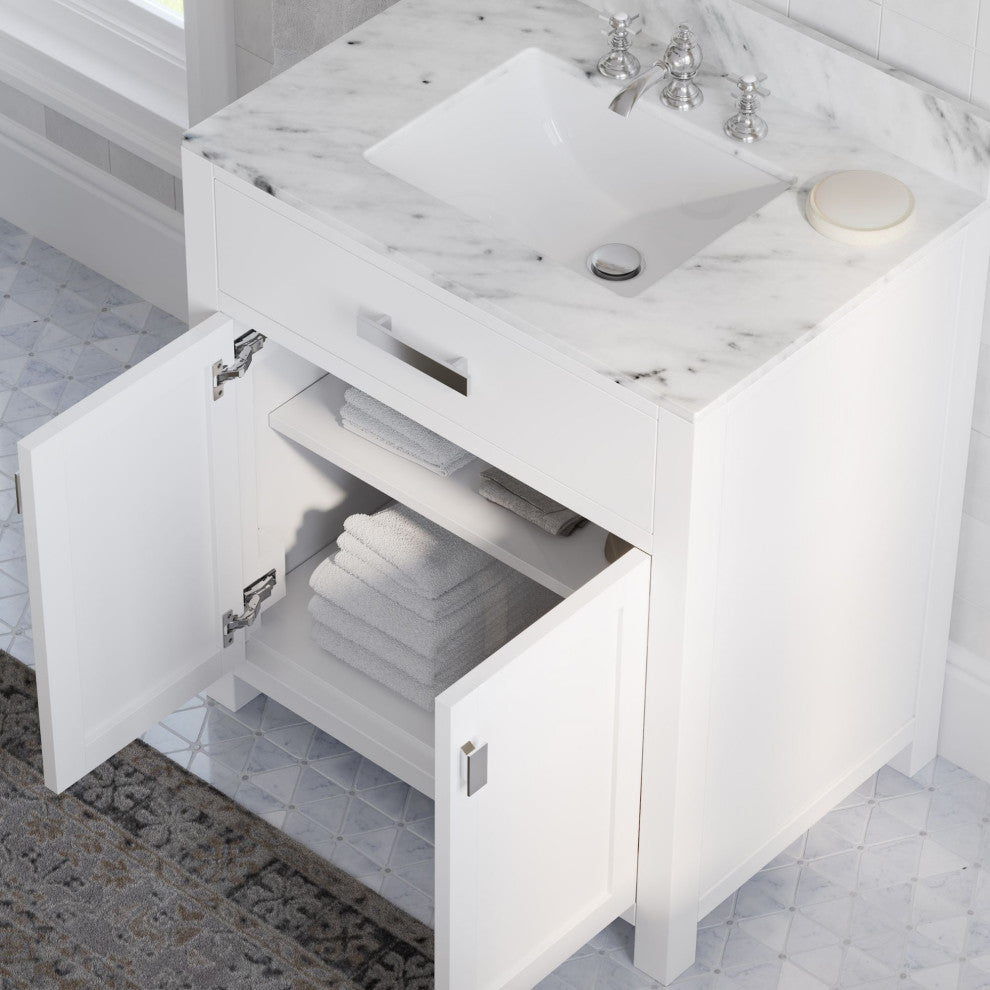 The Polaris Bathroom Vanity, Pure White, 30", Single Sink, Freestanding