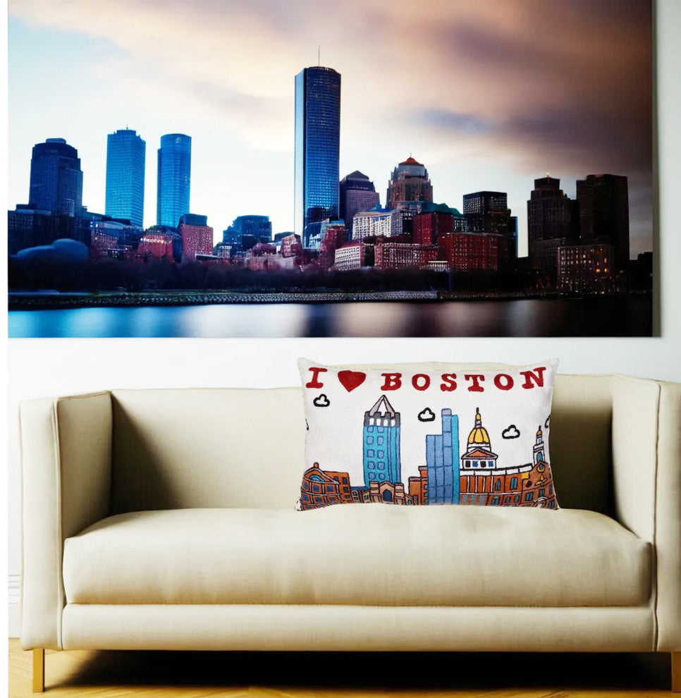 Lumbar Boston Decorative Pillow Cover Hand Embroidered Wool 14x24