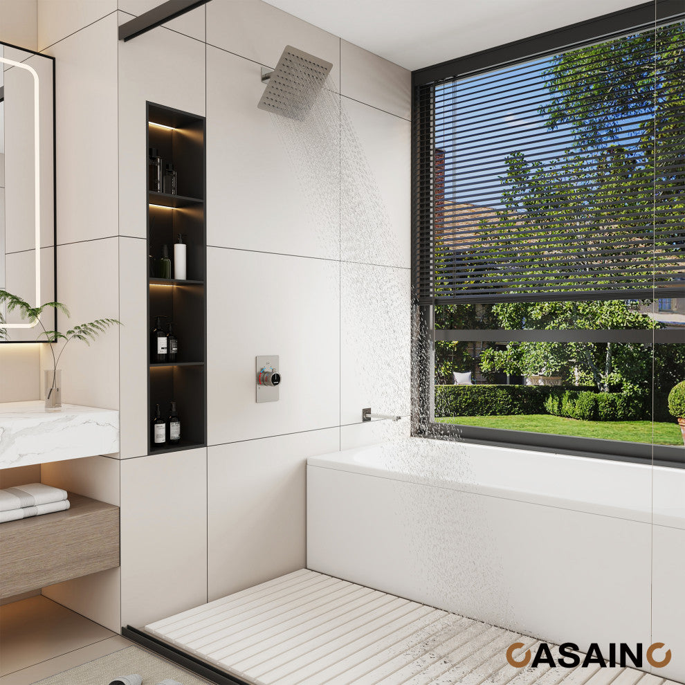 10inch Wall Mount Dual Function Rain Shower System with Tub Spout, Brushed Nickel