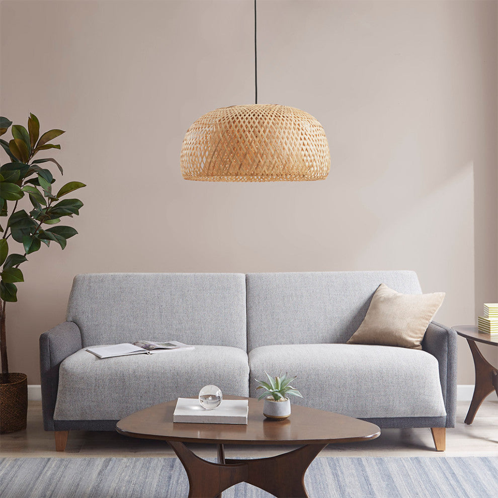 INK+IVY Astrid Natural Bamboo Rattan Bowl Pendant