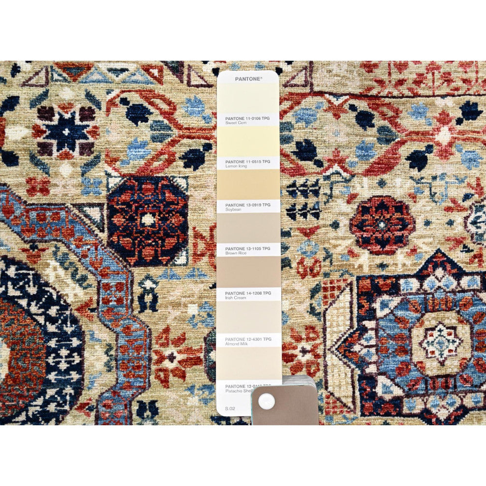 Flax Yellow, Extra Soft Wool, Hand Knotted, Mamluk Design Rug, 5'10"x8'10"