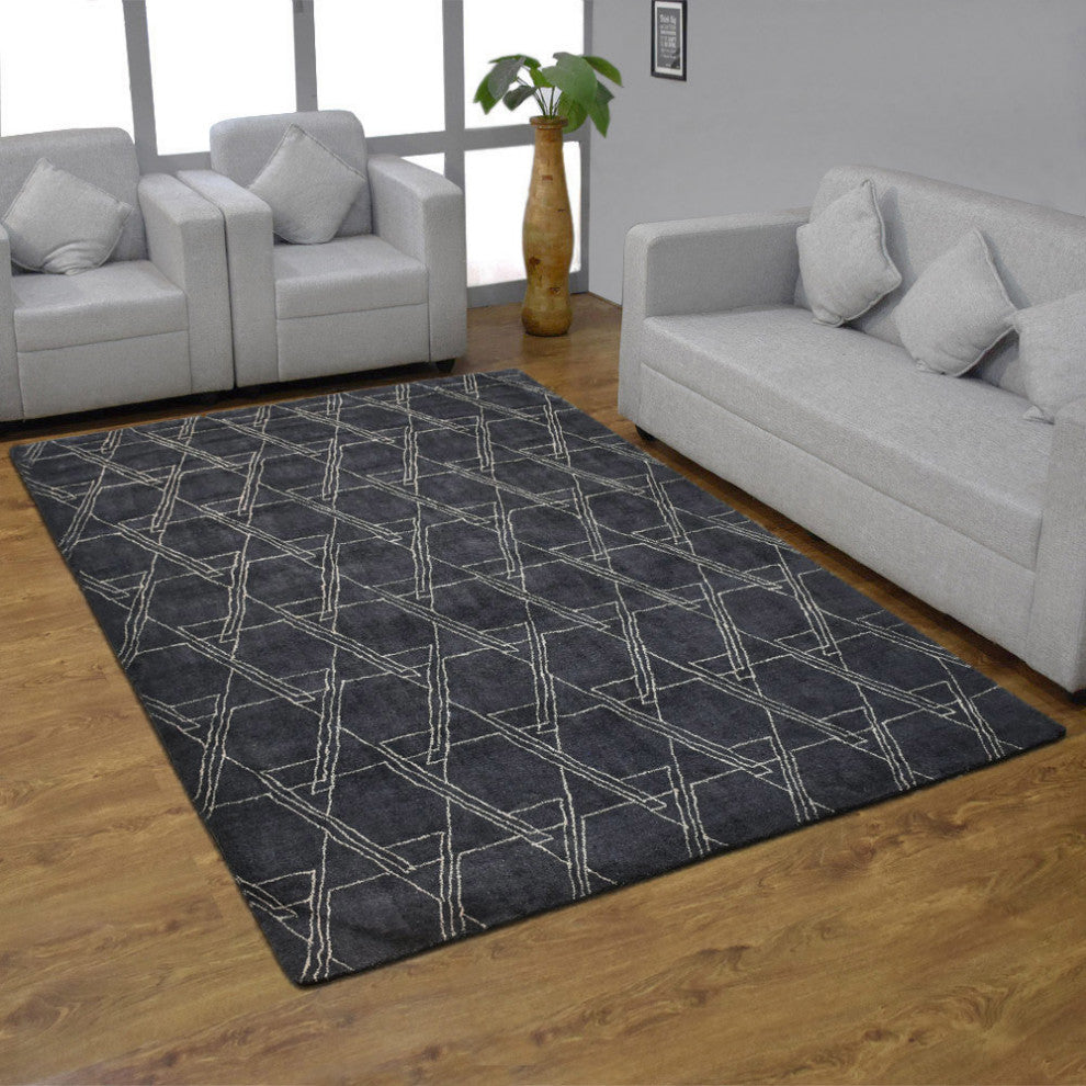 HAND KNOTTED LOOM SILK ECO-FRIENDLY RUG-Rectangle,Charcoal Beige, Contemporary