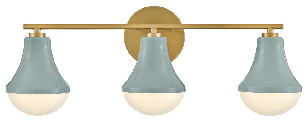 Lark Haddie 24" Modern Three-Light Bath Vanity, Seafoam + Lacquered Brass