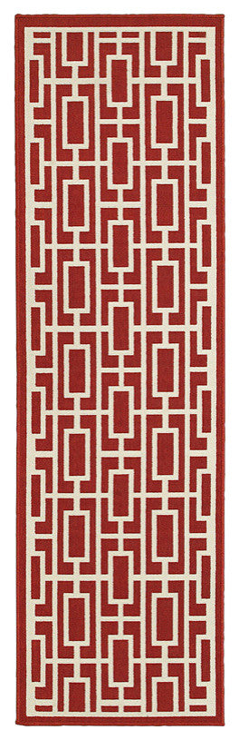 Oriental Weavers Sphinx Meridian 9754R  Outdoor Rug, Red/Ivory, 6'7"x9'6"