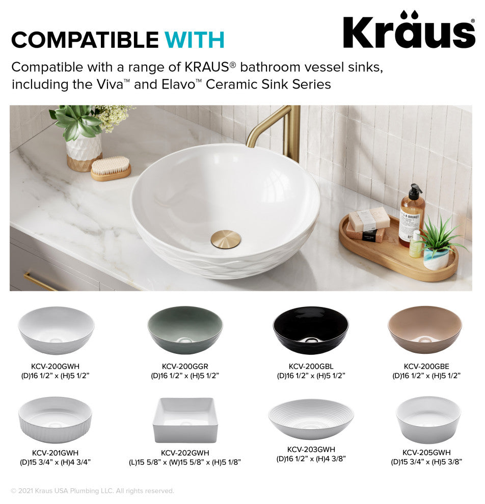 Pop Up Drain With Extended Thread, Brushed Gold