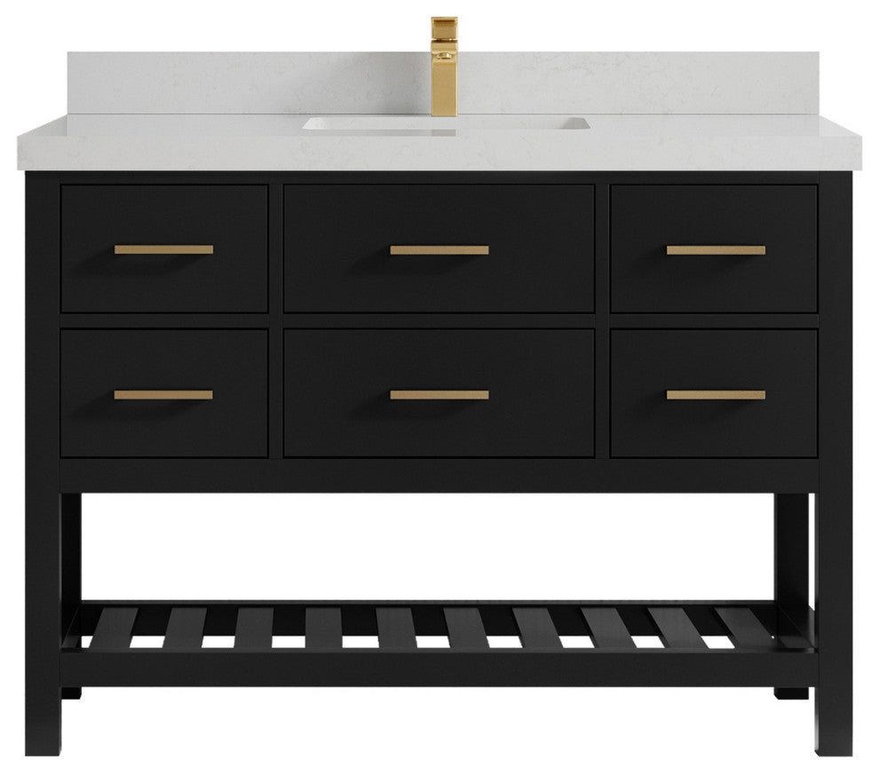 Parker 48" Single Sink Bath Vanity, Black 2" Carrara Quartz