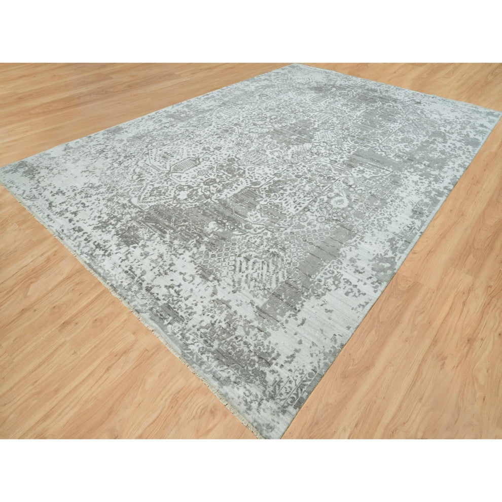 Chrome Zoroastrian Hand Knotted Wool and Silk Oversized Rug, 12'1"x17'10"