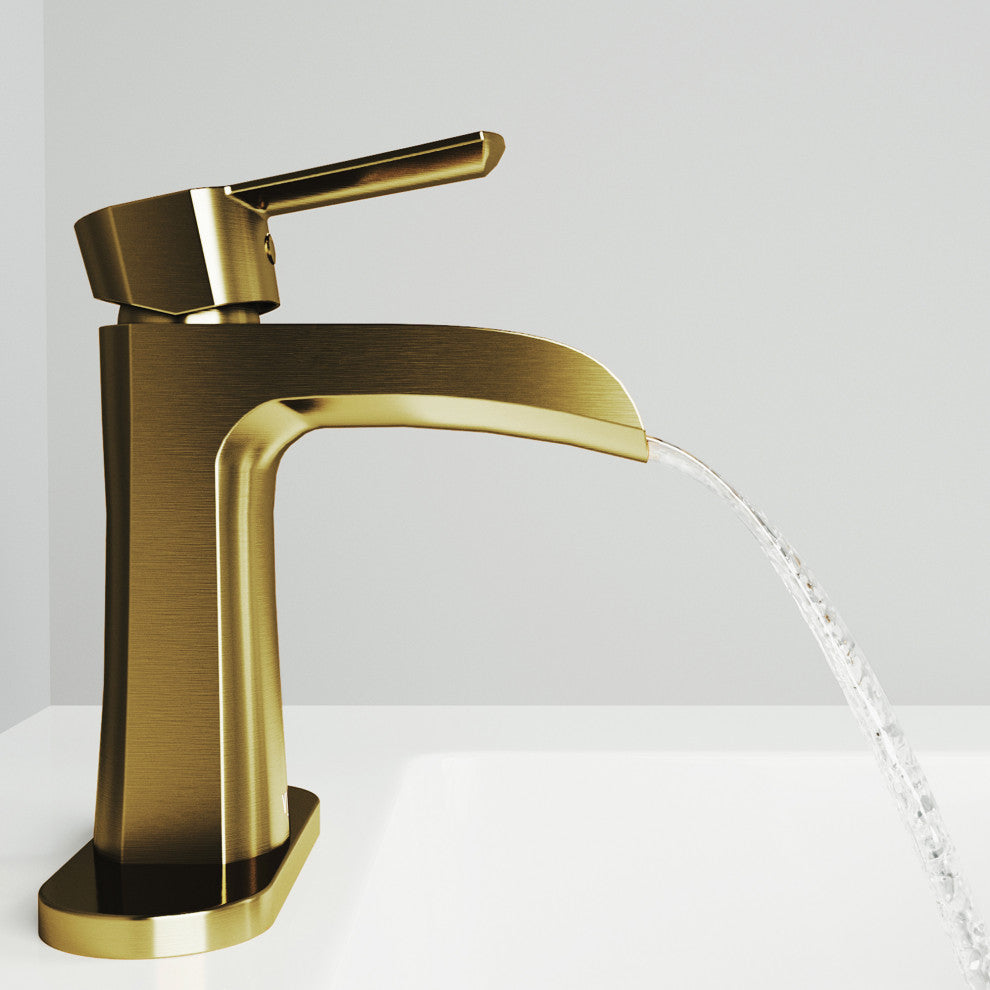 VIGO Paloma 7" H Single Handle Single Hole Bathroom Faucet, Matte Brushed Gold, With Deck Plate